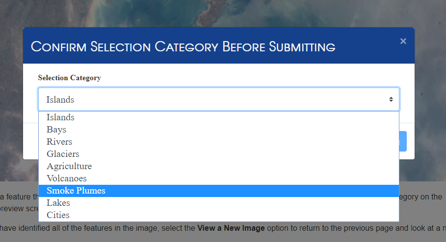 a screenshot of the selection confirmation dialog from the feature select screen.
