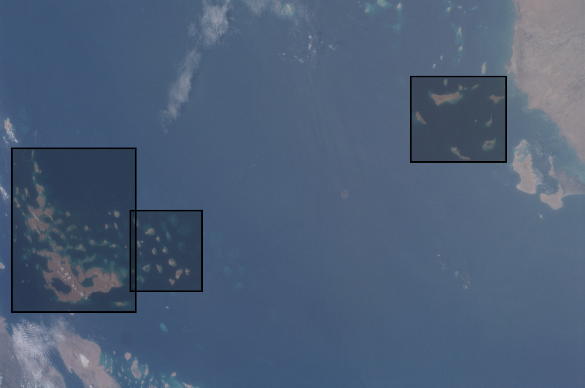  bounding boxes surrounding an island cluster