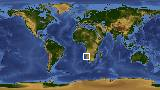 World map with latitude -23.5 and longitude 14.0 marked