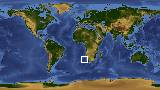 World map with latitude -28.2 and longitude 9.4 marked