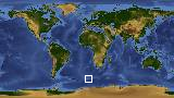 World map with latitude -54.4 and longitude 3.4 marked